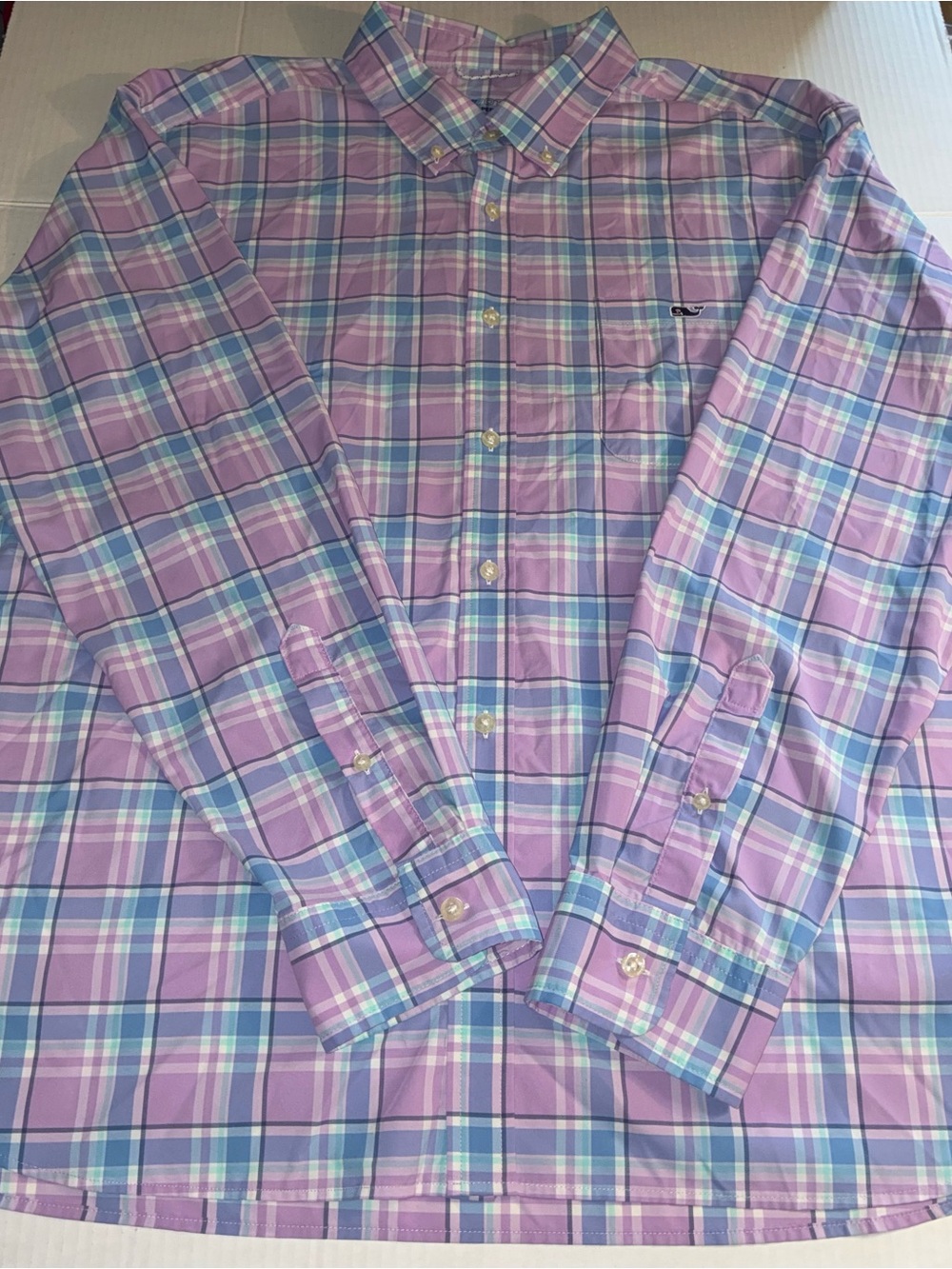 Vineyard Vines Men’s XL Purple and Blue Plaid Button-Down Shirt